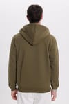 Unisex Relax Fit Rahat Kesim Pamuklu İçi Polarlı Çift Cepli Tam Fermuarlı Haki Kapüşonlu Sweatshirt