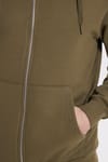 Unisex Relax Fit Rahat Kesim Pamuklu İçi Polarlı Çift Cepli Tam Fermuarlı Haki Kapüşonlu Sweatshirt