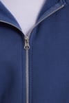 Unisex Relax Fit Rahat Kesim Pamuklu İçi Polarlı Çift Cepli Tam Fermuarlı İndigo Kapüşonlu Sweatshirt