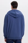 Unisex Relax Fit Rahat Kesim Pamuklu İçi Polarlı Çift Cepli Tam Fermuarlı İndigo Kapüşonlu Sweatshirt