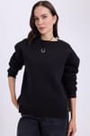 Kadın Oversize Geniş Kesim Pamuklu 3 iplik Bisiklet Yaka Siyah Sweatshirt