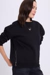 Kadın Oversize Geniş Kesim Pamuklu 3 iplik Bisiklet Yaka Siyah Sweatshirt