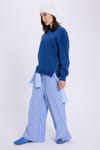 Kadın Oversize Geniş Kesim Pamuklu 3 iplik Bisiklet Yaka Mavi Sweatshirt