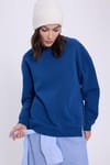 Kadın Oversize Geniş Kesim Pamuklu 3 iplik Bisiklet Yaka Mavi Sweatshirt