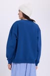Kadın Oversize Geniş Kesim Pamuklu 3 iplik Bisiklet Yaka Mavi Sweatshirt