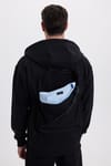 Erkek Relax Fit Rahat Kesim Pamuklu Tam Fermuarlı Kanguru Cepli Sırt Çantalı Siyah Sweatshirt