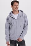 Erkek Relax Fit Rahat Kesim Pamuklu Tam Fermuarlı Kanguru Cepli Sırt Çantalı Gri Sweatshirt