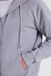 Erkek Relax Fit Rahat Kesim Pamuklu Tam Fermuarlı Kanguru Cepli Sırt Çantalı Gri Sweatshirt