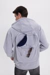 Erkek Relax Fit Rahat Kesim Pamuklu Tam Fermuarlı Kanguru Cepli Sırt Çantalı Gri Sweatshirt