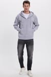 Erkek Relax Fit Rahat Kesim Pamuklu Tam Fermuarlı Kanguru Cepli Sırt Çantalı Gri Sweatshirt