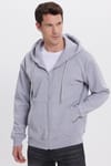 Erkek Relax Fit Rahat Kesim Pamuklu Tam Fermuarlı Kanguru Cepli Sırt Çantalı Gri Sweatshirt