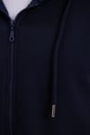 Erkek Relax Fit Rahat Kesim Pamuklu Tam Fermuarlı Kanguru Cepli Sırt Çantalı Lacivert Sweatshirt