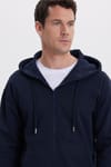 Erkek Relax Fit Rahat Kesim Pamuklu Tam Fermuarlı Kanguru Cepli Sırt Çantalı Lacivert Sweatshirt
