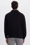 Erkek Relax Fit Rahat Kesim Pamuklu 3 İplik Fermuarlı Polo Yaka Siyah Sweatshirt