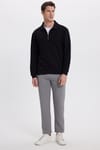 Erkek Relax Fit Rahat Kesim Pamuklu 3 İplik Fermuarlı Polo Yaka Siyah Sweatshirt