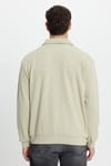 Erkek Relax Fit Rahat Kesim Pamuklu Fermuarlı Polo Yaka Bej Sweatshirt