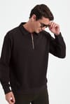 RELAX FIT HALF ZIPPER PLAIN POLO NECK SWEATSHIRT