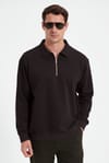 RELAX FIT HALF ZIPPER PLAIN POLO NECK SWEATSHIRT