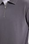 Erkek Relax Fit Rahat Kesim Pamuklu 3 İplik Fermuarlı Polo Yaka Koyu Gri Sweatshirt