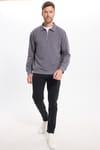 Erkek Relax Fit Rahat Kesim Pamuklu 3 İplik Fermuarlı Polo Yaka Koyu Gri Sweatshirt