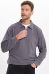 Erkek Relax Fit Rahat Kesim Pamuklu 3 İplik Fermuarlı Polo Yaka Koyu Gri Sweatshirt