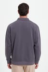Erkek Relax Fit Rahat Kesim Pamuklu 3 İplik Fermuarlı Polo Yaka Koyu Gri Sweatshirt