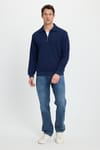 Erkek Relax Fit Rahat Kesim Pamuklu Fermuarlı Polo Yaka Lacivert Sweatshirt
