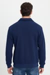Erkek Relax Fit Rahat Kesim Pamuklu Fermuarlı Polo Yaka Lacivert Sweatshirt