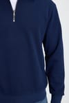 Erkek Relax Fit Rahat Kesim Pamuklu Fermuarlı Polo Yaka Lacivert Sweatshirt