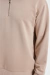 Erkek Relax Fit Rahat Kesim Pamuklu 3 İplik Fermuarlı Polo Yaka Taş Sweatshirt