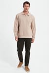 Erkek Relax Fit Rahat Kesim Pamuklu 3 İplik Fermuarlı Polo Yaka Taş Sweatshirt