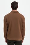 Erkek Relax Fit Rahat Kesim Pamuklu 3 İplik Fermuarlı Polo Yaka Koyu Vizon Sweatshirt