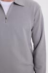 Erkek Relax Fit Rahat Kesim Pamuklu 3 İplik Fermuarlı Polo Yaka Gri Sweatshirt