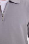 Erkek Relax Fit Rahat Kesim Pamuklu 3 İplik Fermuarlı Polo Yaka Gri Sweatshirt