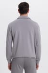 Erkek Relax Fit Rahat Kesim Pamuklu 3 İplik Fermuarlı Polo Yaka Gri Sweatshirt