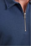 Erkek Relax Fit Rahat Kesim Pamuklu 3 İplik Fermuarlı Polo Yaka Koyu Mavi Sweatshirt