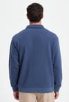 Erkek Relax Fit Rahat Kesim Pamuklu 3 İplik Fermuarlı Polo Yaka Koyu Mavi Sweatshirt