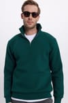Unisex 3'lü Paket Yeşil-Ekru-Lacivert Relax Fit Pamuklu Yarım Fermuarlı Dik Yaka Sweatshirt