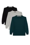 Unisex 3'lü Paket Siyah-Yeşil-Taş Relax Fit %100 Pamuk Bisiklet Yaka Sweatshirt