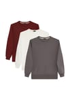 Unisex 3'lü Paket Beyaz-Kiremit-Gri Relax Fit Pamuklu İçi Polarlı Bisiklet Yaka Sweatshirt