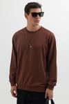 Erkek 3'lü Lacivert-Gri-Kahverengi Relax Fit Rahat Kesim %100 Pamuk 2 İplik Bisiklet Yaka Sweatshirt