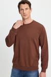 Erkek 3'lü Kahverengi-Taş-Siyah Relax Fit Rahat Kesim %100 Pamuk 2 İplik Bisiklet Yaka Sweatshirt