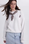 Kadın Oversize Geniş Kesim Pamuklu Fular Detaylı Bisiklet Yaka Beyaz Sweatshirt 
