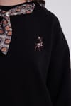 Kadın Oversize Geniş Kesim Pamuklu Fular Detaylı Bisiklet Yaka Siyah Sweatshirt