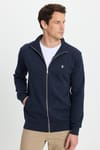 Erkek Slim Fit Dar Kesim Pamuklu Tam Fermuarlı Çift Cepli Dik Yaka Lacivert Sweatshirt Hırka