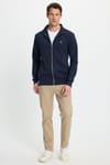 Erkek Slim Fit Dar Kesim Pamuklu Tam Fermuarlı Çift Cepli Dik Yaka Lacivert Sweatshirt Hırka