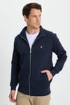 Erkek Slim Fit Dar Kesim Pamuklu Tam Fermuarlı Çift Cepli Dik Yaka Lacivert Sweatshirt Hırka