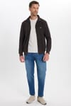 Erkek Slim Fit Dar Kesim Pamuklu Tam Fermuarlı Çift Cepli Dik Yaka Koyu Kahverengi Sweatshirt Hırka