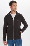 Erkek Slim Fit Dar Kesim Pamuklu Tam Fermuarlı Çift Cepli Dik Yaka Koyu Kahverengi Sweatshirt Hırka