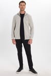 Erkek Slim Fit Dar Kesim Pamuklu Tam Fermuarlı Çift Cepli Dik Yaka Taş Rengi Sweatshirt Hırka